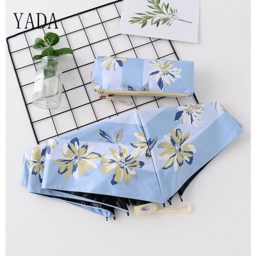 YADA 2021 Plant Big Flower Umbrellas Rainy Pocket Light 4 Folding Mini Umbrella For Women UV Protection Stripe Umbrella YS200028