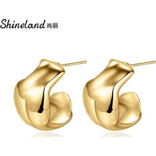 Shineland 2021New Gold Color Stud Earrings For Women Irregular Geometric Punk Metal Brincos Statement Jewelry Bijoux Party Gift