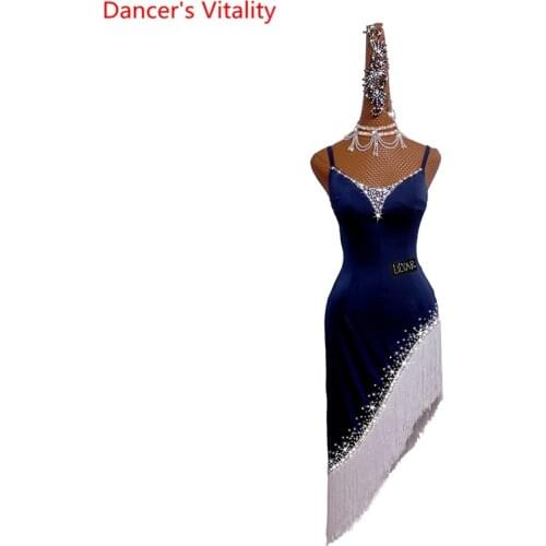 Latin Dance Dress Female High-end Custom Sling Tassel Adult Children Dance Skirt Professional Competition Practice Clothing