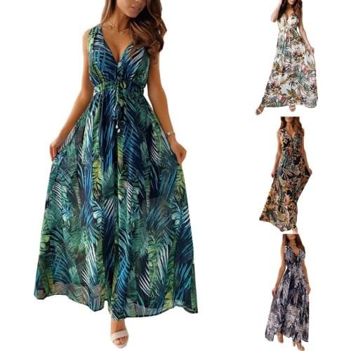 Beach Boho Floral Print Dresses for women 2021 Sexy Sleeveless Loose A-Line Lady Dress Summer Women Casual Dresses Vestidos