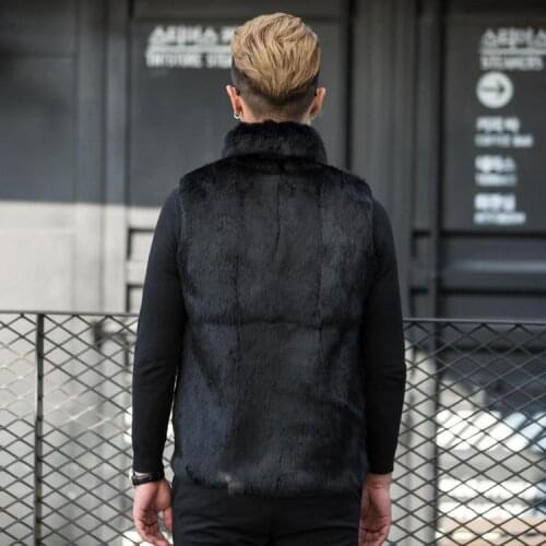 New mens Real genunie natural rabbit fur vest fashion stand collar Gilet closed with zip warm winter custom any size