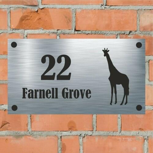 Giraffe Silhouette Aluminium House Sign Personalised - House Name No & Street