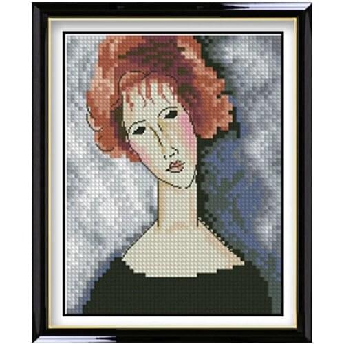 Gold Collection Beautiful Counted Cross Stitch Kit Red-haired Girl Portrait of Woman in Red Hair Girl Lady rto
