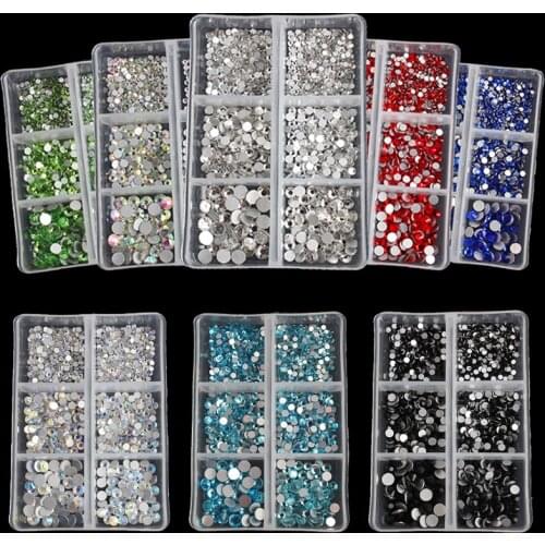 1 Box 1000Pcs Multi-size Nail Rhinestones Glass Crystal DIY Manicure Nails Art 3D Decorations Accessories