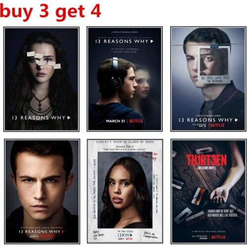 13 Reasons Why Season 4 3 2 1 poster Home decor home decoration Stickers wall White copperplate printing of movie posters