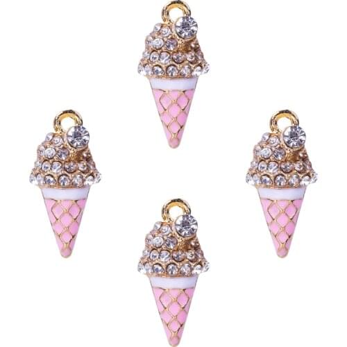 21*10mm Enamel Alloy Gold Color Crystal Jewelry Ice cream Pendants Charms for Bracelet Necklace DIY Jewelry Making