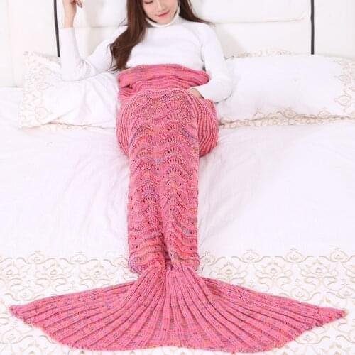 6 Colors 3 Sizes Solid Color Mermaid Tail Blanket Polyester Household Blanket For Spring Autumn Winter Knitted Blanket
