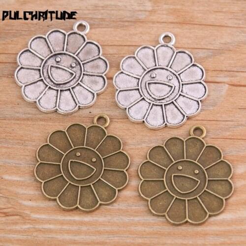 8PCS 25*30mm New Product Two Color Flowers Smiley Sunflower Charms Pendant Jewelry Metal Alloy Jewelry Marking