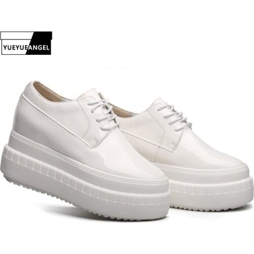 Height Increased 9 CM White Shoes Women Casual Lace Up Round Toe Platform Shoes Student Spring Autumn High Heel Footwear 33-39