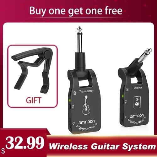 Ammoon2.4G Wireless Guitar System Audio Transmitter Receiver Rechargeable 6-Channel For Electric Guitar Bass Guitar Accessories