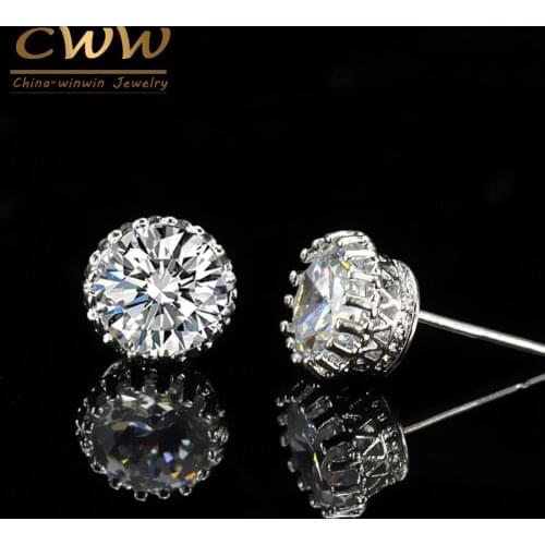 CWWZircons 11 Colors Fashion 2020 Round 8mm White AAA+ Cubic Zirconia Big Stud Earrings for Women And Men CZ030