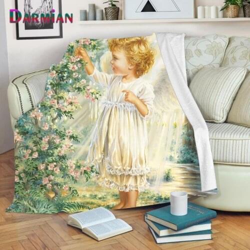 DARMIAN Cute Angel Baby Printing Throw Blanket Sofa Bedroom Warm Fleece Blanket for Adult Kids Single Summer Thin Blanket Quilt