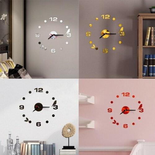 DIY Acrylic Mirror Digital Wall Clock 3D Big Quartz Watch Modern Still Life Clocks Bird Home Decoration