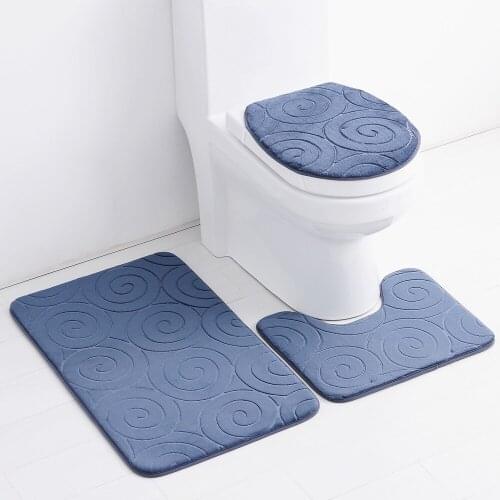 Hot Sale Flannel Bathroom Carpet 3Piece/Set of Stone Embossed Toilet Floor Mat Bathtub Side Non Slip Mat Strong Water Absorption