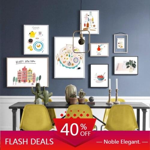 Canvas Painting Cartoon Coffee Cake Cat Kitchenware Wall Art Nordic Posters And Prints Wall Pictures For Kids Kitchen Home Decor