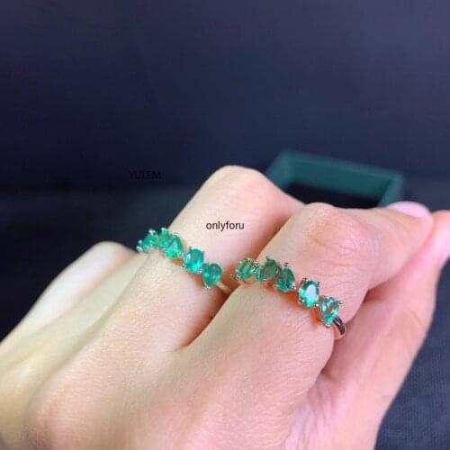 Natural Green Emerald Gem Ring S925 Silver Natural Gemstone Ring Elegant Wide Hollowing Grid Girl Women Party Gift Jewelry