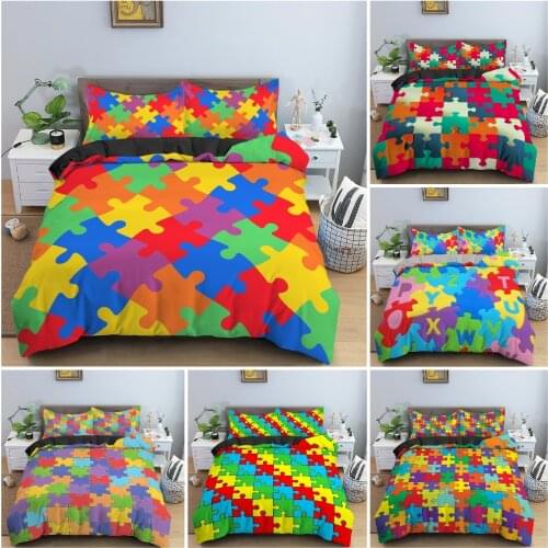 3D Colorful Puzzle Bedding Set Luxury Duvet Cover Set for Children Bedroom King Queen Twin Single Size Home Textile 2/3PCS
