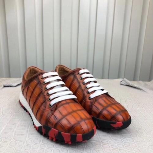 Authentic Crocodile Leather Unique Designer Men Sneakers Genuine Alligator Skin Hand Painting Male Lace-up Footwear Flats Shoes