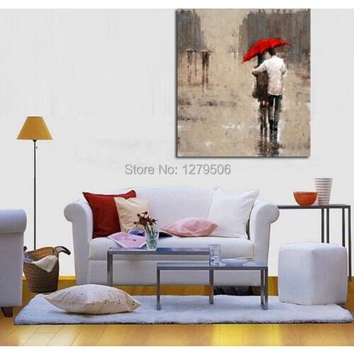 Fashion wall art 100% Handpainted Oil Paintings lovers Walk In The Rain Oil Painting on Canvas for living room Home Decoration