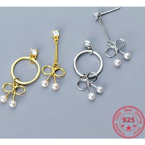 925 Silver Fashion Chic Bowknot Pearl Dangle Earrings Designer Earrings for Women Luxury