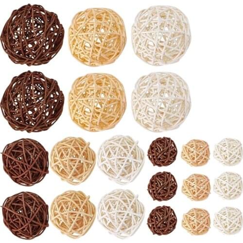 21 Pcs/Lot Mixed 3 Colors Rattan Balls Vase Fillers for Wedding Party Christmas Decoration, Assorted Three Size(3cm/5cm/7cm)