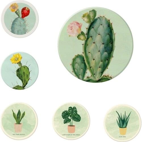 Plant Pattern Non Slip Table Mats Round Diatomaceous Earth Water Absorbing Coaster Kitchen Accessories Decoration Pad Coaster
