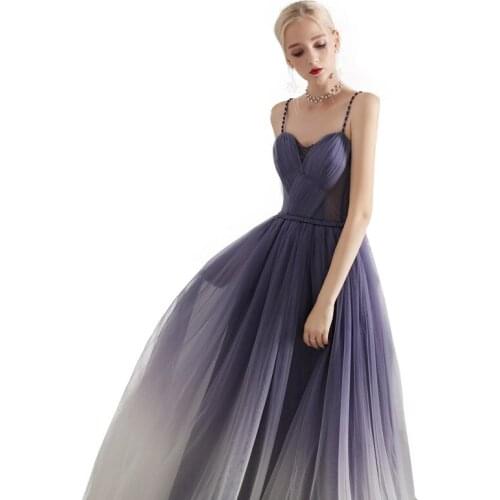 2019 New Banquet Evening Dress Beaded Spaghetti Strap a Line Sexy Backless Prom Party Dress Junior Banquet Dresses Haute Couture