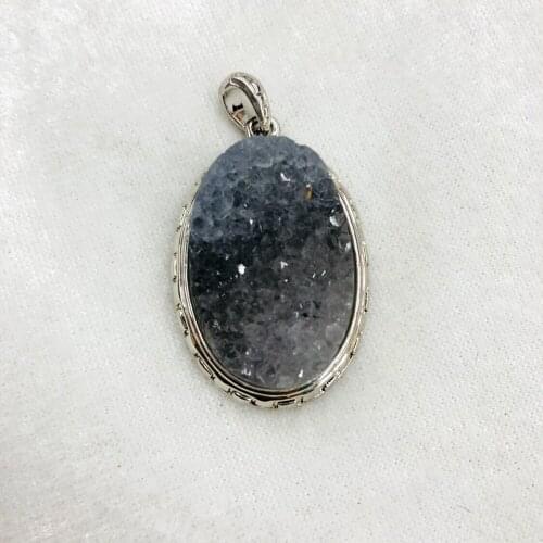 Wholesale Mixed 2pcs Charming Geode Drusy Chalcedony Agat e Pendant,For Gem Stone Drusy Jewelry Necklace,Approx 20x30mm