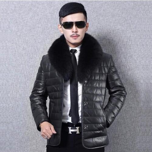 Autumn black faux leather jacket mens big fur collar winter thicken warm leather coat men slim jackets jaqueta de couro fashion