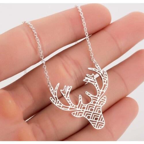 Stainless Steel Origami Deer Necklace For Women Elk Deer Head Pendant Slim Chain Choker Animal Jewelry Christmas Accessory