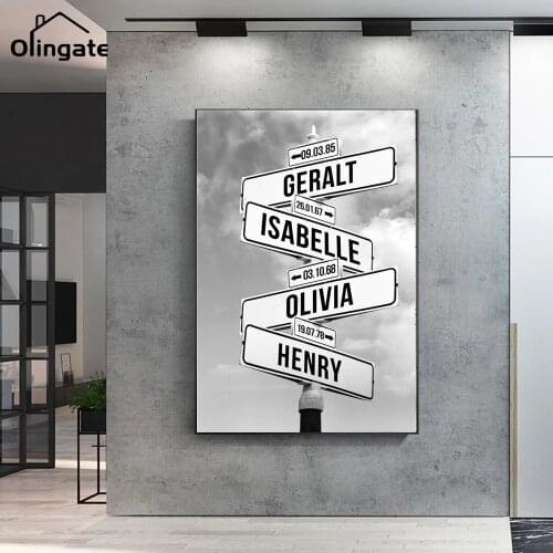 Personalized Intersection Street Sign with 4 Names Dates Canvas Painting One Piece Wall Art Custom Family Street Gift Home Decor