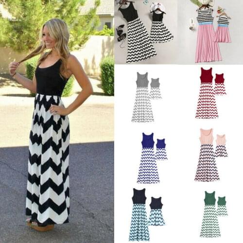 Mother and Daughter Casual Boho Stripe Maxi Dress Mom&Kid Matching Set Outfits
