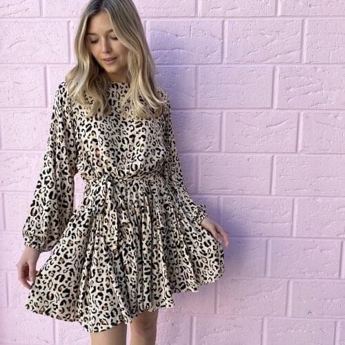 Casual Women leopard print dress Ruffles Long Sleeve Dress A line Dress Elegant Fashion Chic Autumn Dress Winter 2020