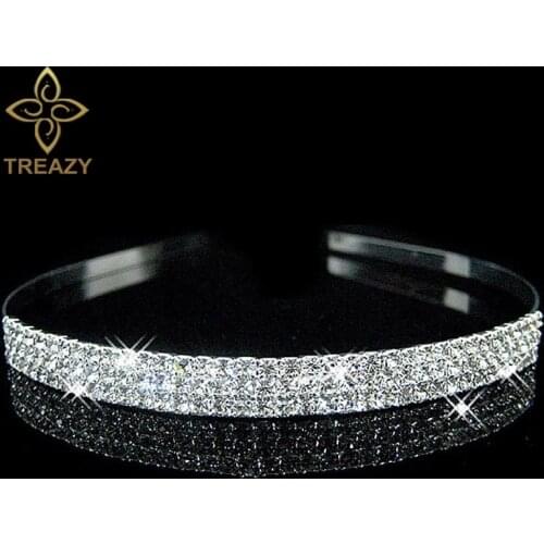 TREAZY Sparking Crystal Imiated Pearl Headband Silver Plated Wedding Party Tiara Hairbands Flower Girls Bridal Hair Accessories