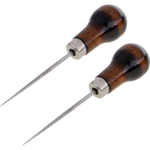 2 Pieces Gourd Shape Awl For Leather Tailors Awl Wood Handle Scratch Awl Sewing Awl Tool for Beginners