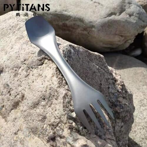PYTITANS Outdoor Camping Picnic titanium Spoon Tableware titanium Fork Ultralight pure titanium Spork