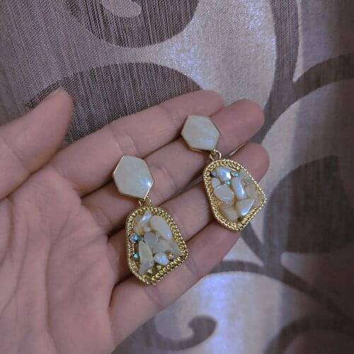 Vintage Mixed Natural Stone Stud Earrings for Women Female Geometric Irregular White Crystal Earring Ear Studs Jewelry Gifts