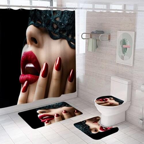 Waterproof Bath Shower Curtain Sets Toilet Seat Cover Non-Slip Bath Mat Rug Carpet Bathroom Decor Polyester Fabric Washable