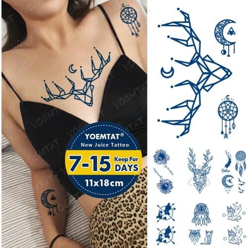 Juice Lasting Waterproof Temporary Tattoo Sticker Dream Net Elk Moon Clock Cupid Flash Tatto Woman Body Art Blue Ink Fake Tatoo