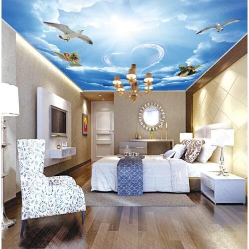WDBH custom photo 3d ceiling murals wallpaper Blue sky white clouds angel home decor 3d wall murals wallpaper for living room