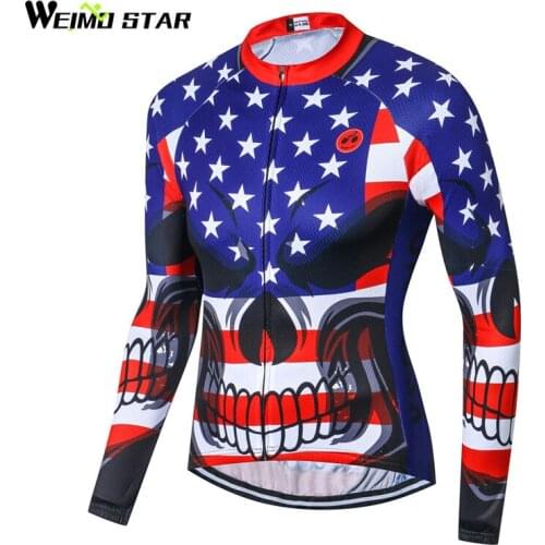 Weimostar USA Skull Cycling Clothing Autumn Long Sleeve Cycling Jersey Men Winter Thermal Fleece Team mtb Bicycle Bike Jersey