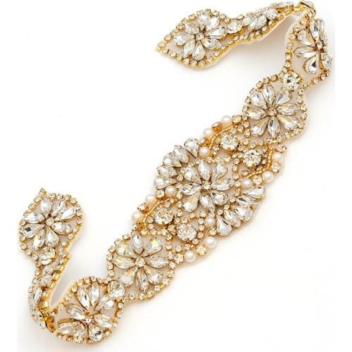 YANSTAR 10PCS Bridal Sash Hand Beaded Sewing Crystal Rhinestone Bridal Applique Iron On For Wedding Dresses Belt YS967