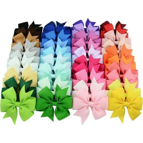 1PCS Grosgrain Solid Pink Green Rib Ribbon Fishtail Bow Hairpin Girl Children Butterfly Flower Hair Clips Cute Accessories