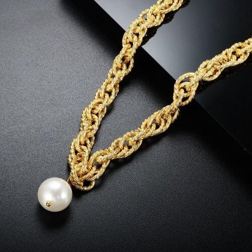 ZMFashion Hip Hop Pearl Pendant Twist Rope Chains Necklace For Women Men Punk Stainless Steel Choker Sweater Chains Jewelry Gift