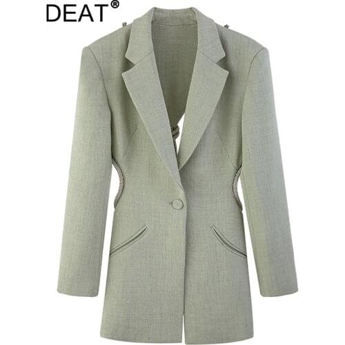 DEAT 2021 new spring and autumn fashion women clothes hollow out backless light green color high waist blazer GX109706L