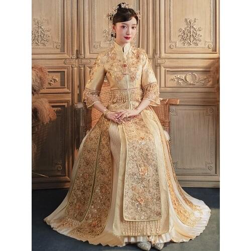 Xiuhe Clothing Female Bride New Chinese Style Toast Clothing Slimming Chinese Style Wedding Dress Champagne Xiuhe Suit
