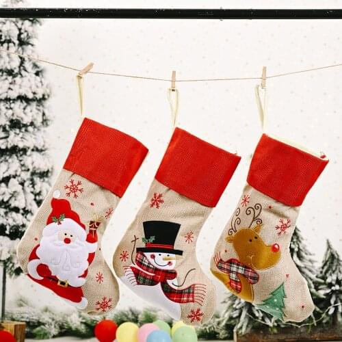 1 pcs Christmas Stockings Socks Printing Xmas Candy Gift Bag Fireplace Xmas Tree Decoration New Year Supplies