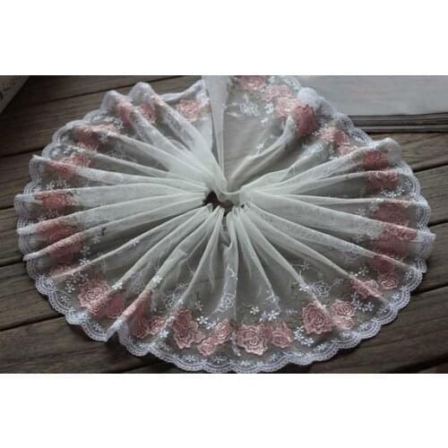 2 Yards Embroidered Lace Trim Light Green Tulle Lace Trim Pink Rose Embroidered Lace 7.48 Inches Wide