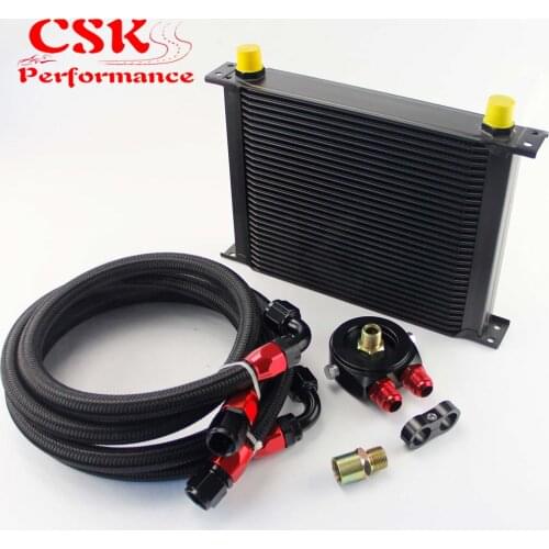 30 ROW AN-10AN UNIVERSAL ENGINE TRANSMISSION OIL COOLER BRITISH TYPE + 1.4M AND 1.6M HOSE END KIT ALL BLACK