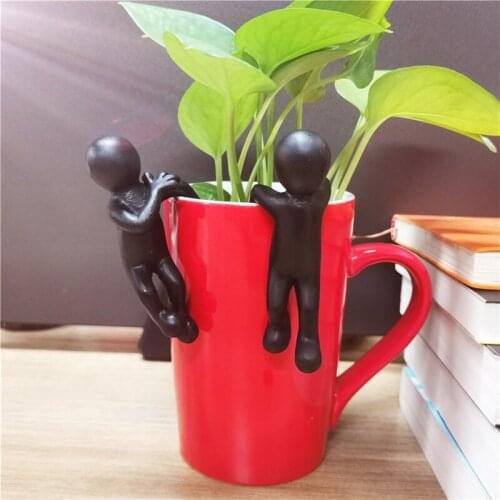 4pcs Cartoon 3D Hanging Climbing Cylinder Figure Potted Statues Cute Resin KungFu Figurine Craft Home Landscape Handicraft Decor